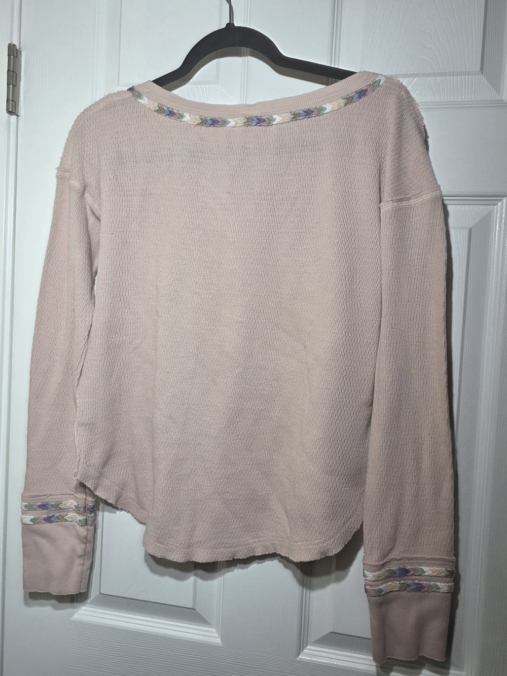 Free People Pink Thermal Knit Henley Long Sleeve Top Women's Size M - Picture 5 of 6